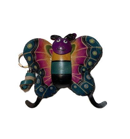 HOTVintage Genuine Leather 3D Animal Butterfly Coin Purse With Removable Wrist Strap (Blue)