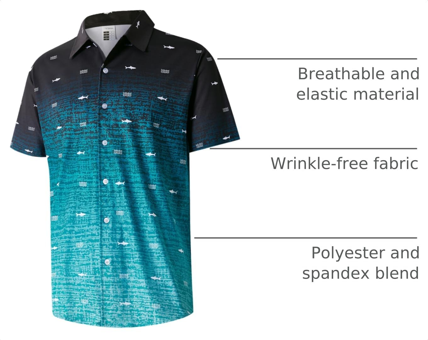 HOTELETOP Men's Hawaiian Shirt Summer Stretch Short Sleeve Tropical Beach Button Down Casual Shirt