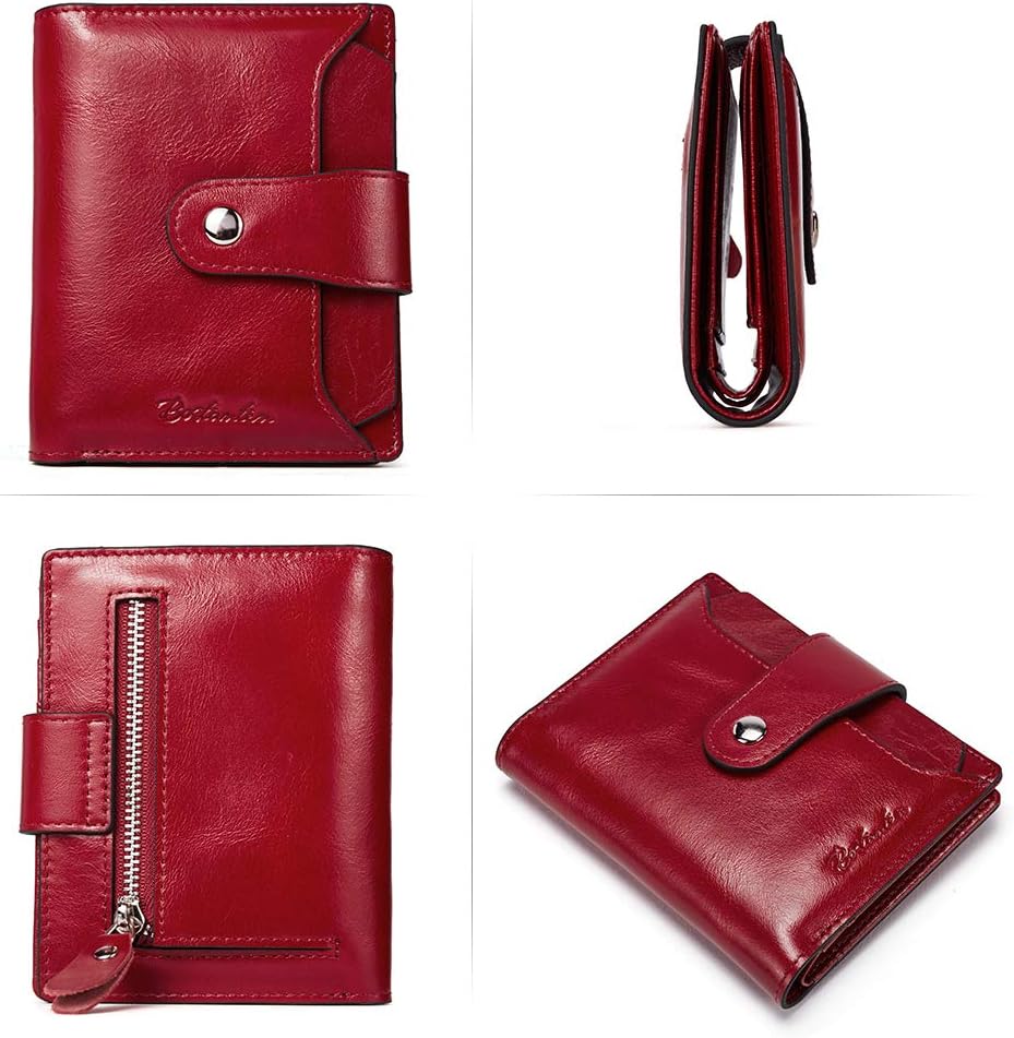 HOTBOSTANTEN Women Leather Wallet RFID Blocking Bifold Zipper Pocket Wallet Card Case Purse with ID Window
