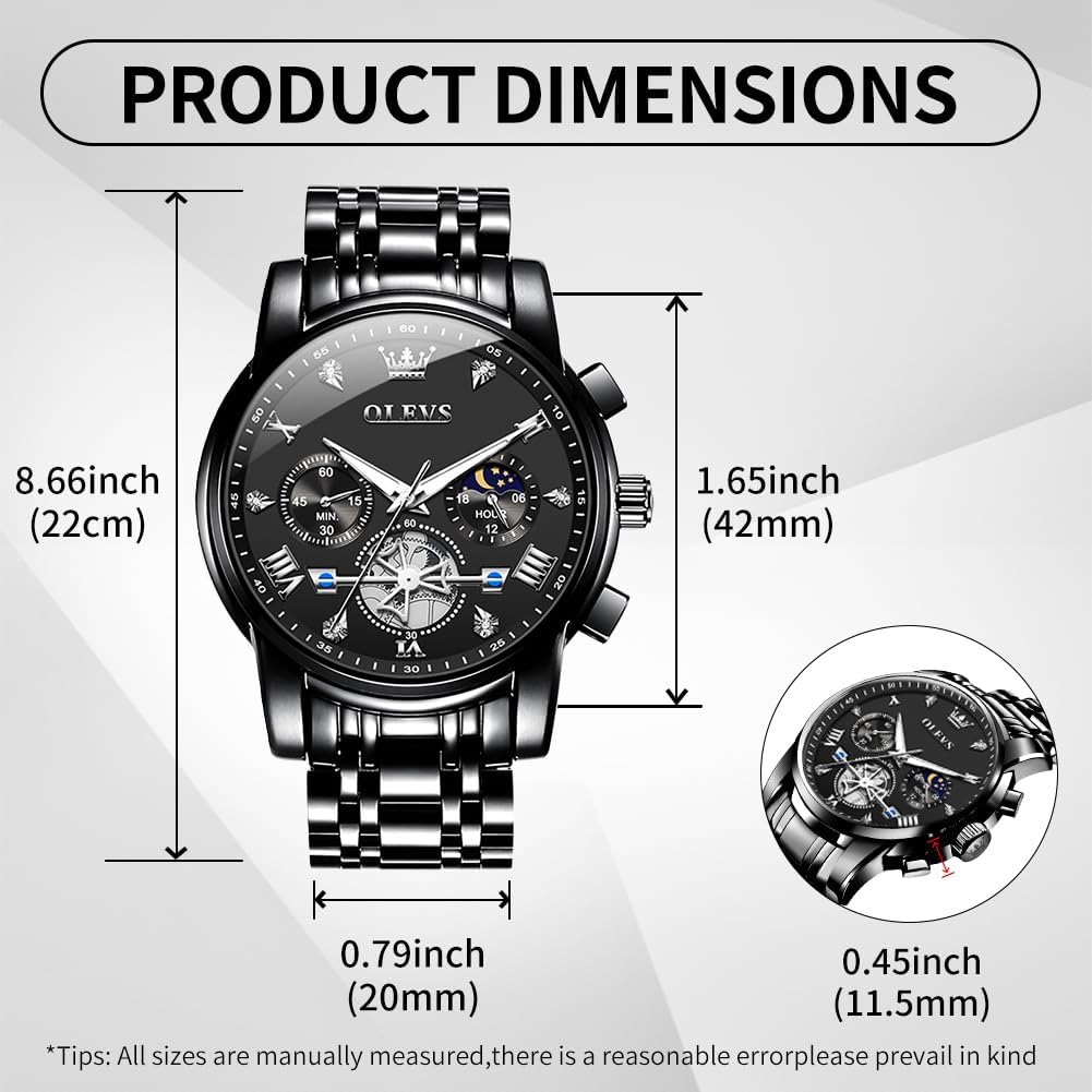 HOTOLEVS Watch Men Waterproof Stainless Steel Quartz Chronograph Analog Watch