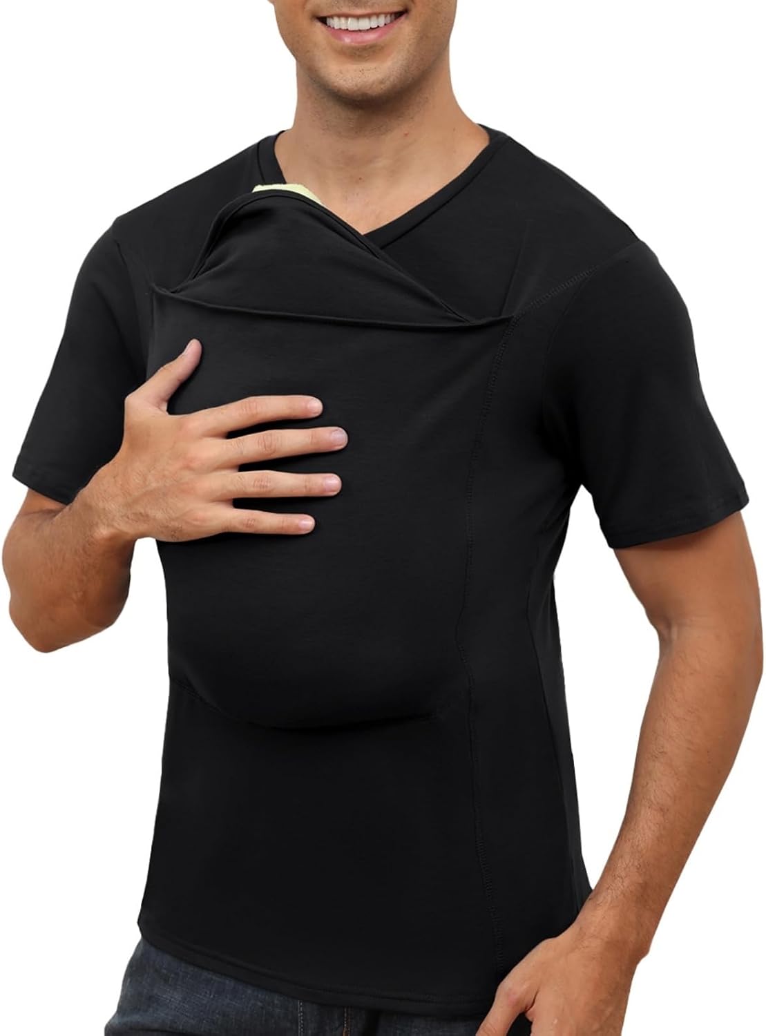 HOTMens Baby Carrier Shirt Dad Shirt for Men Short Sleeve Pocket Tee Shirts | New Dad Gifts T-Shirt Baby Wearing Skin to Skin Shirts