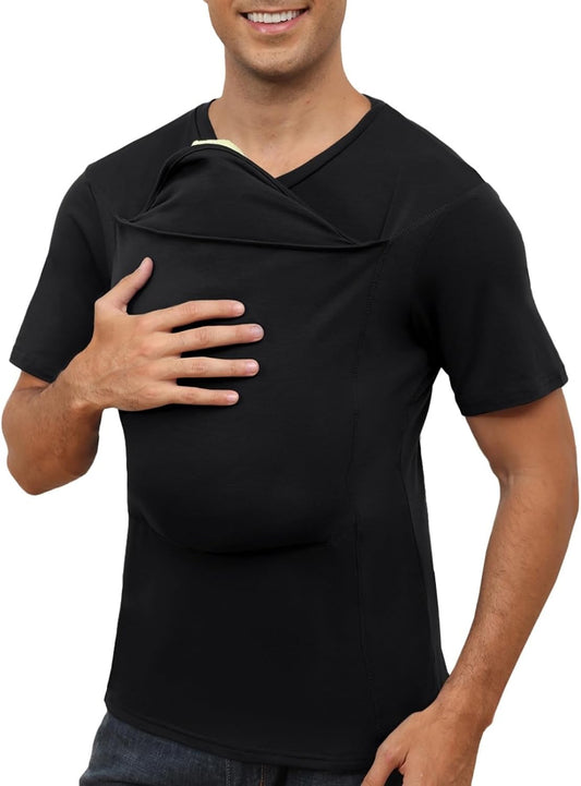 HOTMens Baby Carrier Shirt Dad Shirt for Men Short Sleeve Pocket Tee Shirts | New Dad Gifts T-Shirt Baby Wearing Skin to Skin Shirts