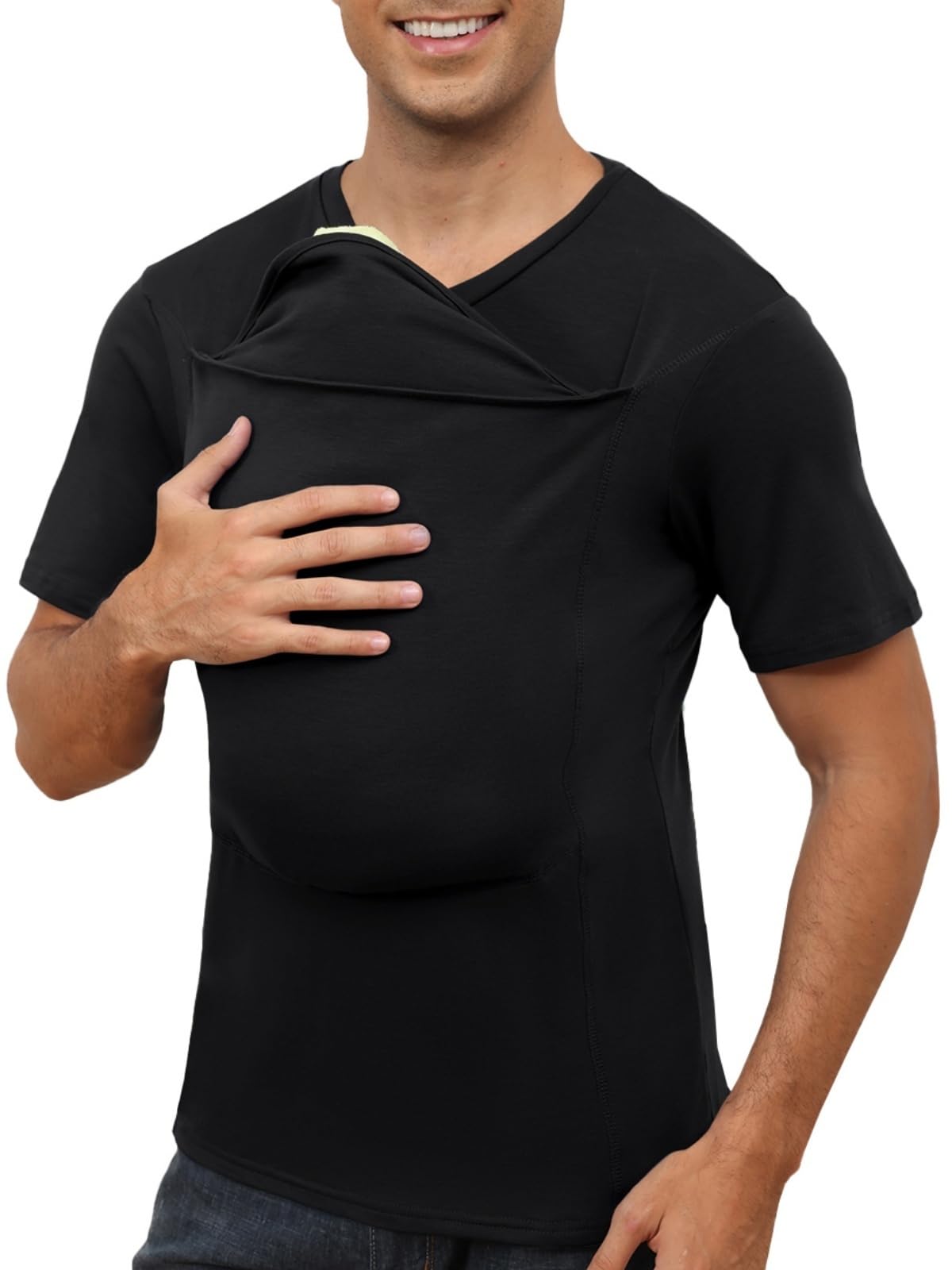 HOTMens Baby Carrier Shirt Dad Shirt for Men Short Sleeve Pocket Tee Shirts | New Dad Gifts T-Shirt Baby Wearing Skin to Skin Shirts