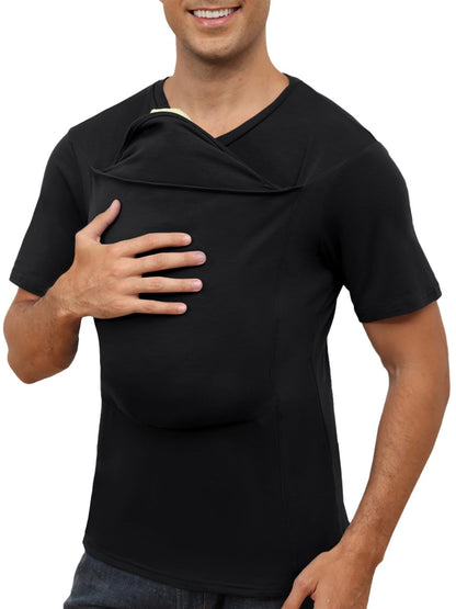 HOTMens Baby Carrier Shirt Dad Shirt for Men Short Sleeve Pocket Tee Shirts | New Dad Gifts T-Shirt Baby Wearing Skin to Skin Shirts