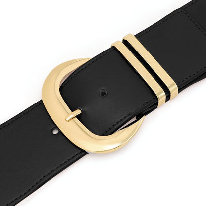 HOTWHIPPY Women Wide Elastic Waist Belt for Dresses Fashion Gold Buckle Stretchy Leather Waistband for Ladies