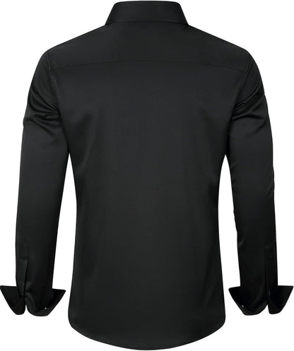 HOTJ.VER Men's Dress Shirts Solid Long Sleeve Stretch Wrinkle-Free Formal Shirt Business Casual Button Down Shirts