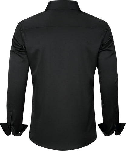 HOTJ.VER Men's Dress Shirts Solid Long Sleeve Stretch Wrinkle-Free Formal Shirt Business Casual Button Down Shirts