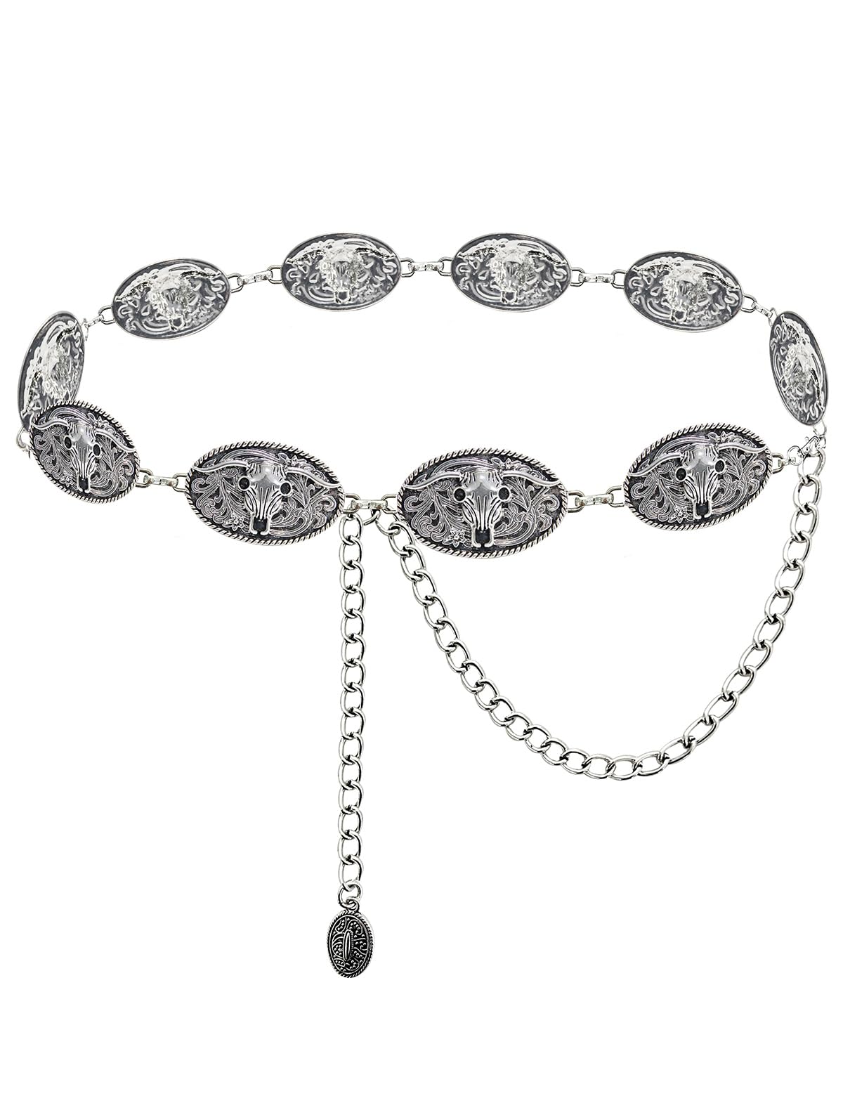 HOTTOPACC Western Metal Concho Belt for Women Cowgirl Chain Belts for Dresses Jeans Country Concert Outfit