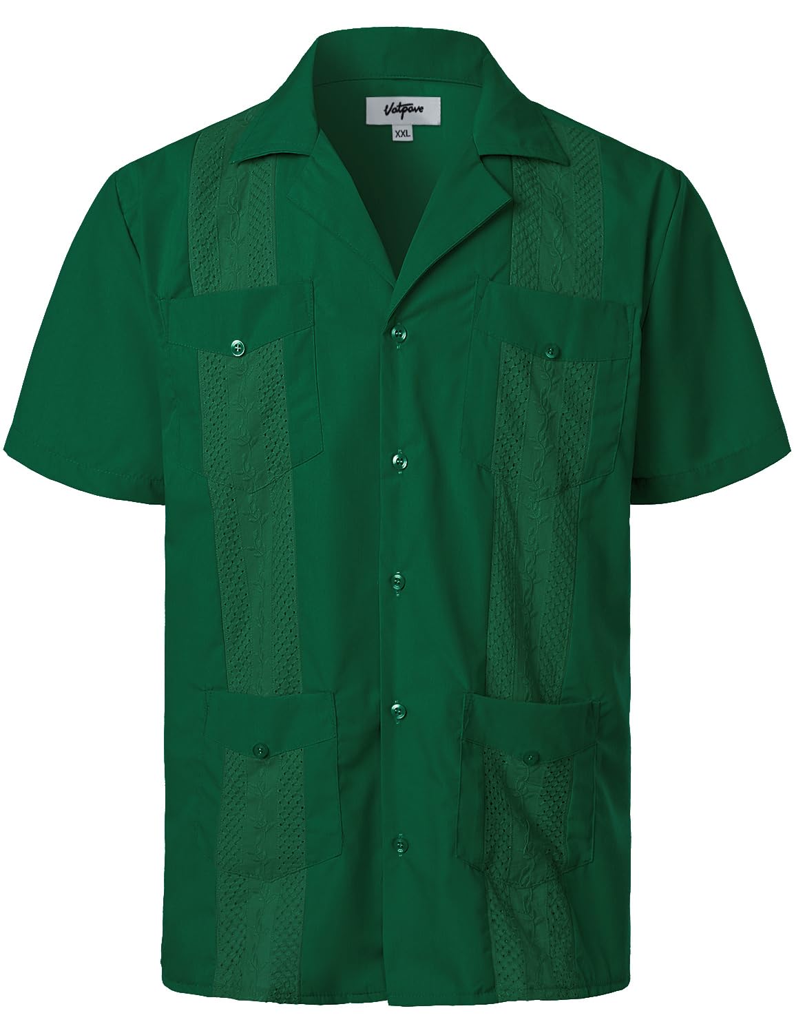 HOTVATPAVE Mens Short Sleeve Button Down Cuban Guayabera Shirts | Camp Collar, Button Up, Wedding, Breathable, Casual Stylish, Summer, Hawaiian, Vacation, Embroidered, Holiday, with Pocket