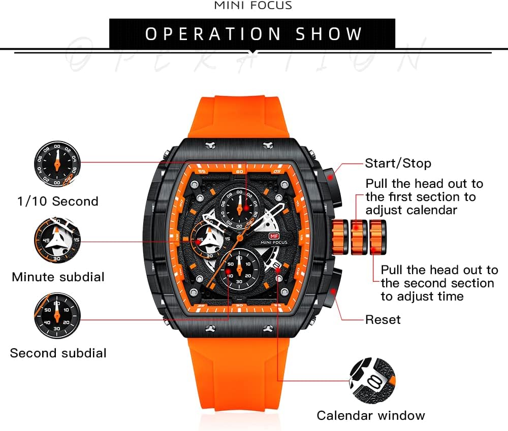 HOTMini Focus Men's Watch Fashion Sport Wrist Watches (Chronograph/Waterproof/Luminous/Calendar) Silicon Strap Quartz Watches for Men