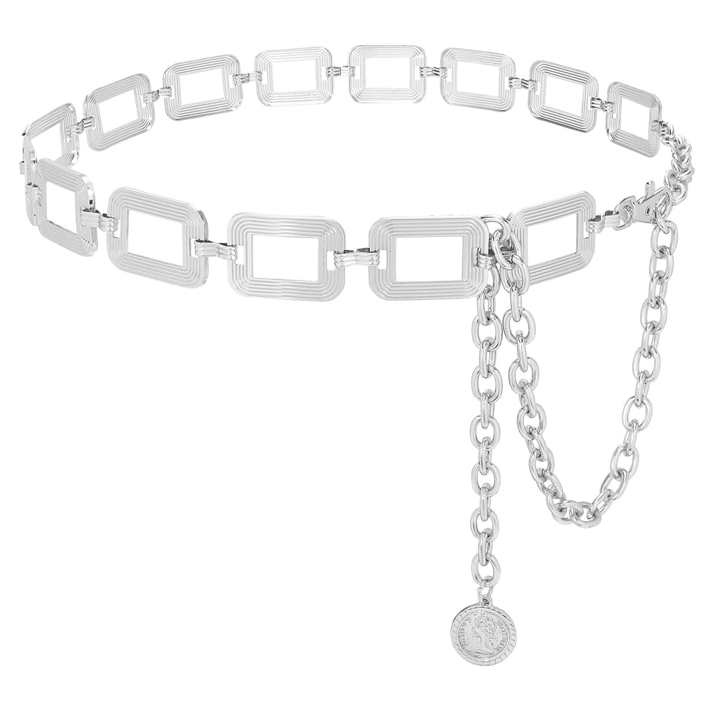 HOTWHIPPY Metal Waist Chain Belt Women Adjustable Body Link Belts Ladies Fashion Chain for Jeans Dress