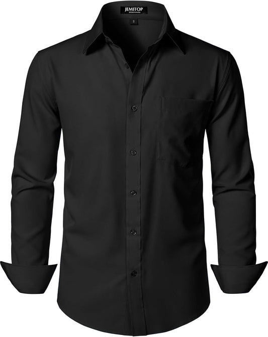 HOTJEMITOP Men Stretch Business Casual Dress Shirts | Regular Fit, Formal, Long Sleeve, Button Down, Tuxedo, Wedding, Prom, with Pocket