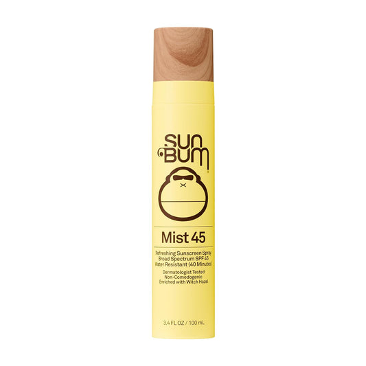 HOTSun Bum Original SPF 45 Sunscreen Mist - Broad Spectrum Moisturizing Facial Sunscreen Spray with Vitamin E - Hawaii 104 Act Compliant (Made without Octinoxate & Oxybenzone) - Travel Size - 3.4 oz