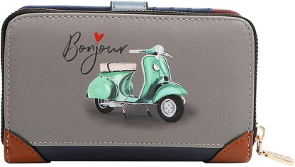 HOTNicole Lee NIKKY Compact Wallet, Vegan Leather, 8 Card Slots (EIFFEL DREAMS)