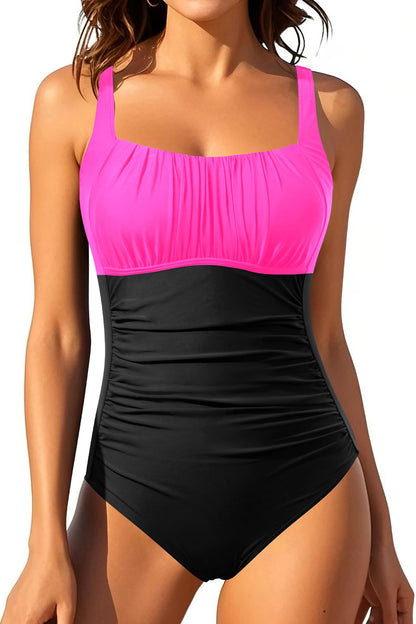 HOTOne Piece Bathing Suit for Women Tummy Control Vintage Swimsuit | Square Neck, Supportive Unremovable Cups, Ruched Design, Adjustable Straps, Full Coverage