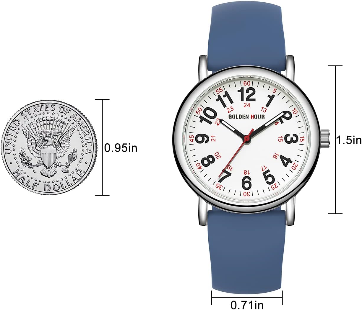 HOTGOLDEN HOUR Waterproof Nurse Watch for Medical Professionals, Students Women Men - Military Time Luminouse Easy Read Dial, 24 Hour with Second Hand, Colorful Silicone Band