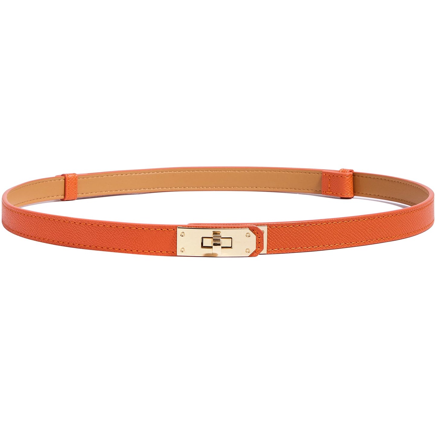 HOTWomen’s Skinny Leather Belt with Gold or Silver Turn-Lock Buckle – Adjustable Thin Belt for Dresses, Office & Wedding