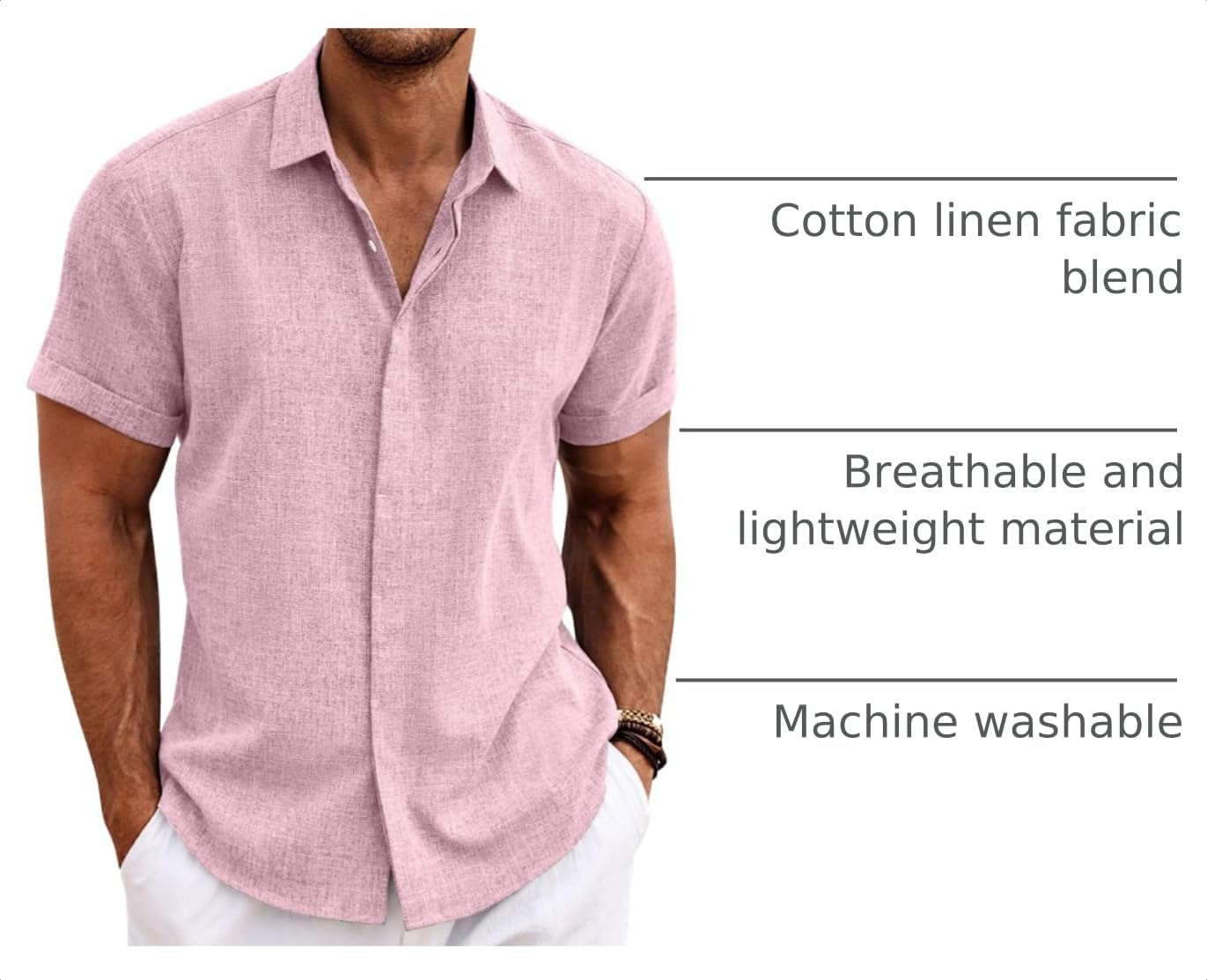 HOTCOOFANDY Men's Linen Shirts Short Sleeve Casual Shirts Button Down Shirt for Men Beach Summer Wedding Shirt