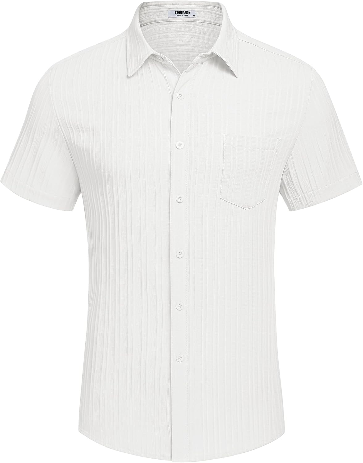 HOTCOOFANDY Men's Casual Button Down Shirts Short Sleeve Textured Summer Beach Shirt with Pocket