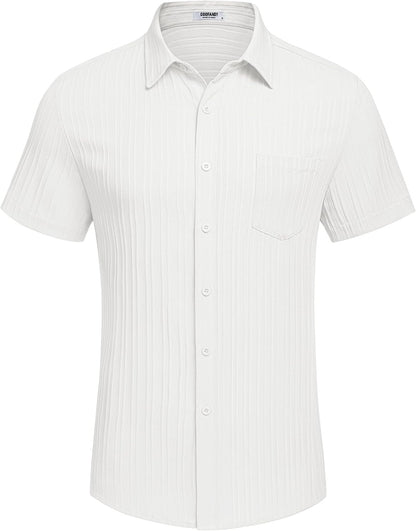 HOTCOOFANDY Men's Casual Button Down Shirts Short Sleeve Textured Summer Beach Shirt with Pocket