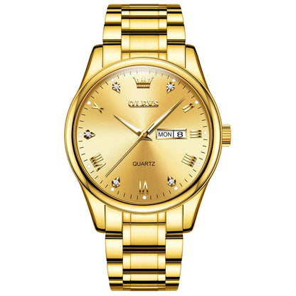 HOTOLEVS Men's Casual Stainless Steel Watch, Big Face Easy to Read Analog Quartz Watch with Day and Date, Classic Waterproof Diamond Roman Arabic Numeral Dial Dress Watch for Men, Gold Silver Black Band