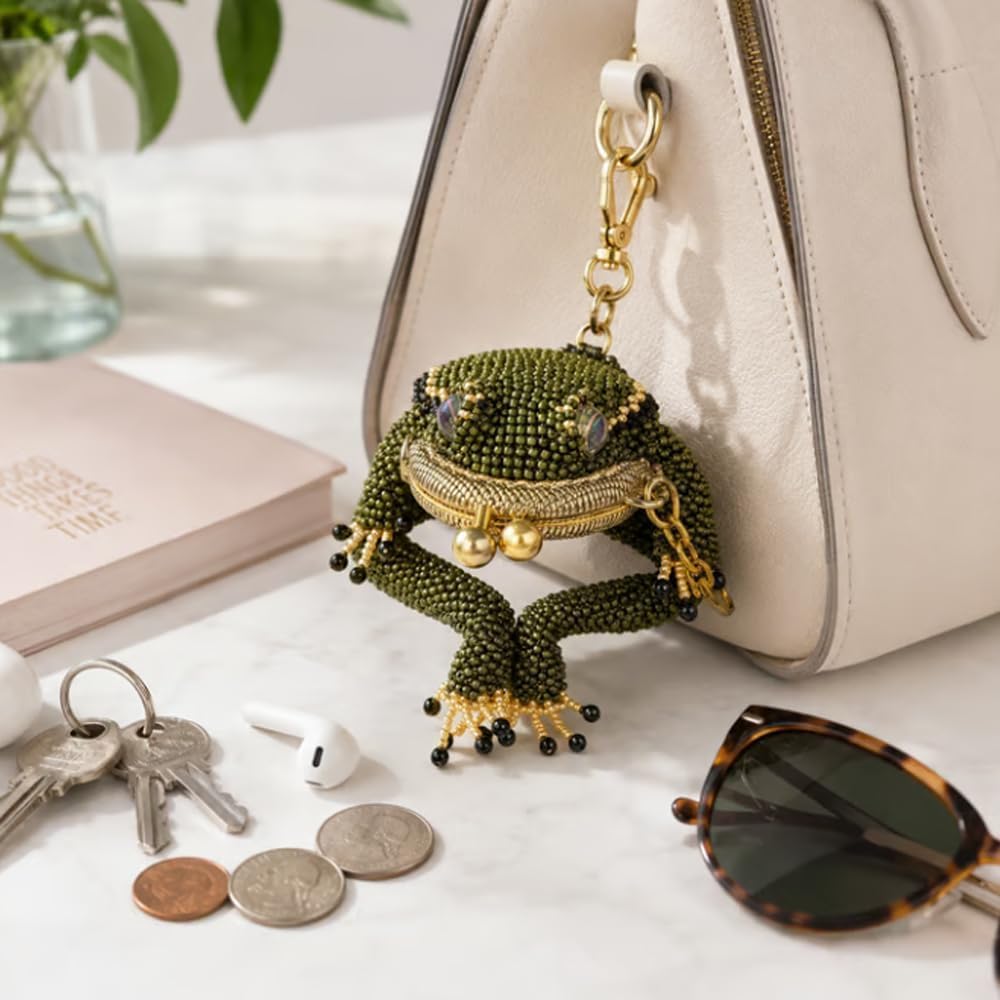 HOTFrog Coin Purse, Charming beaded Frog Coin Purse, Mini Currency Storage Pad, Daily Carry Handheld Ring Pendant Decoration (1PC)