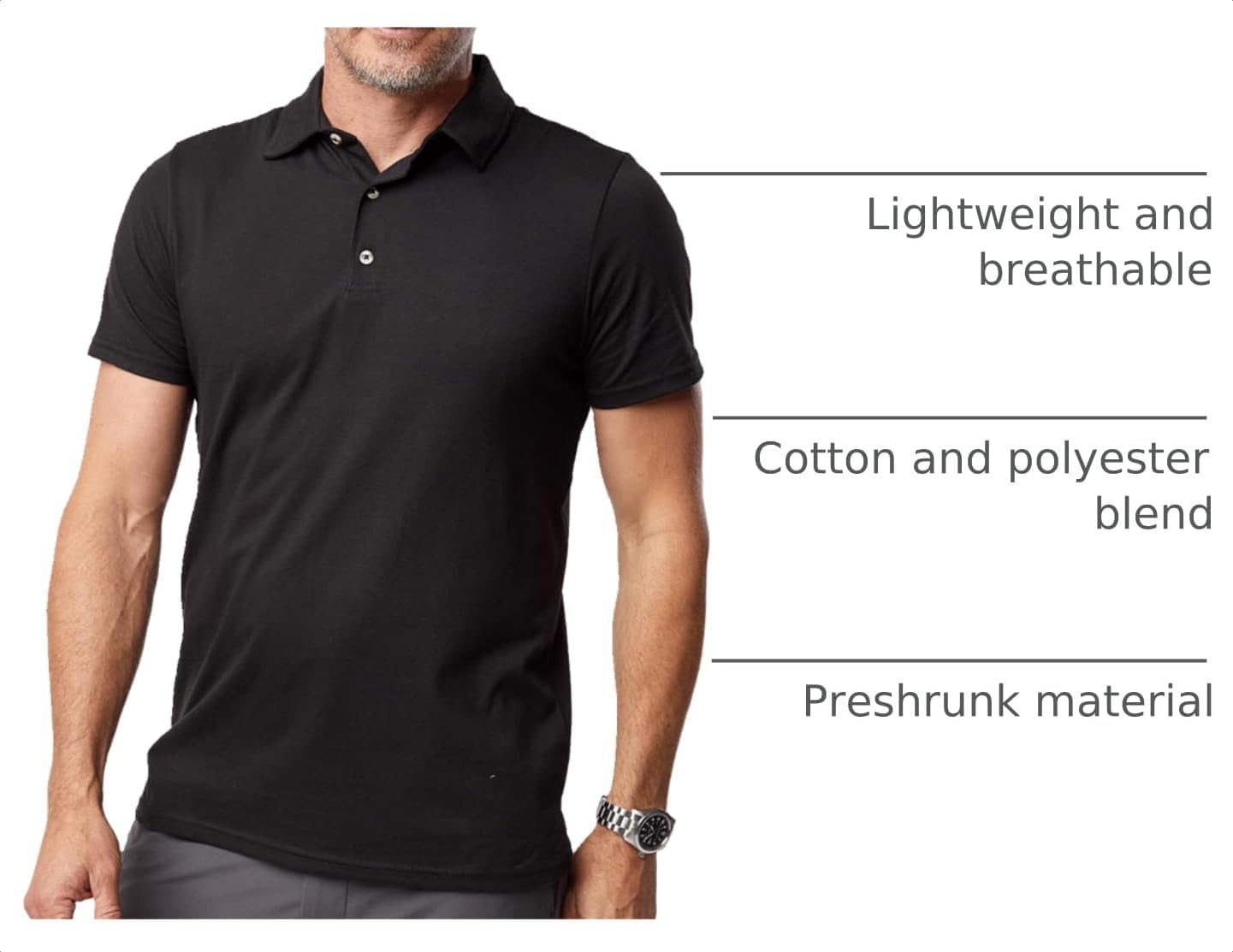 HOTFresh Clean Threads Mens Polo Shirts - Pre Shrunk Soft Fitted Premium Classic Shirt - Men's Polos Cotton Poly T-Shirt Blend