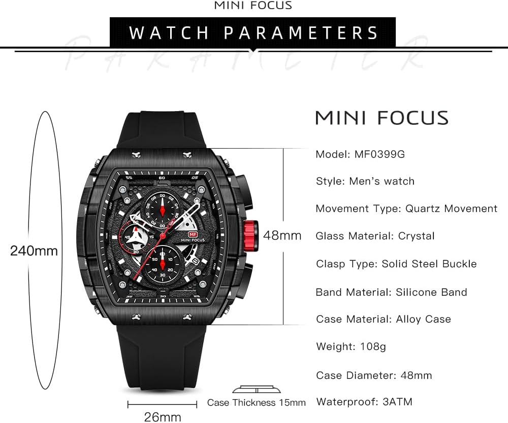 HOTMini Focus Men's Watch Fashion Sport Wrist Watches (Chronograph/Waterproof/Luminous/Calendar) Silicon Strap Quartz Watches for Men