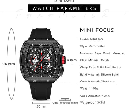 HOTMini Focus Men's Watch Fashion Sport Wrist Watches (Chronograph/Waterproof/Luminous/Calendar) Silicon Strap Quartz Watches for Men