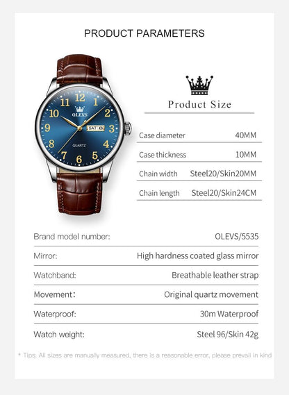 HOTOLEVS Watch Men Mens Watches Watches for Men Leather Band Classic Brown Leather Watch Men, Analog Watch Men, Black Mens Leather Watch, Dress Waterproof Large Face Mens Watch,Relojes para Hombres Watch