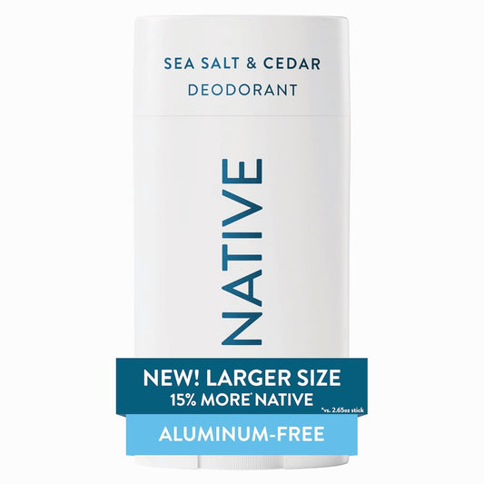 HOTNative Aluminum Free Deodorant, Sea Salt & Cedar, Large Size Stick, 72 Hour Odor Control, for Women & Men, Contains Naturally Derived Ingredients, 3.1 oz