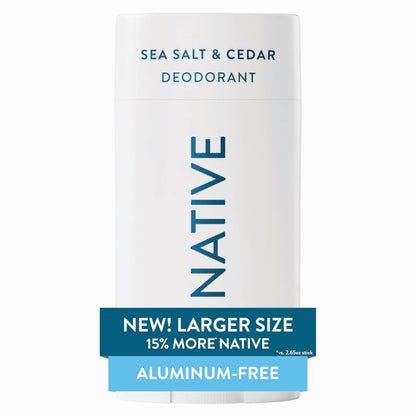 HOTNative Aluminum Free Deodorant, Sea Salt & Cedar, Large Size Stick, 72 Hour Odor Control, for Women & Men, Contains Naturally Derived Ingredients, 3.1 oz