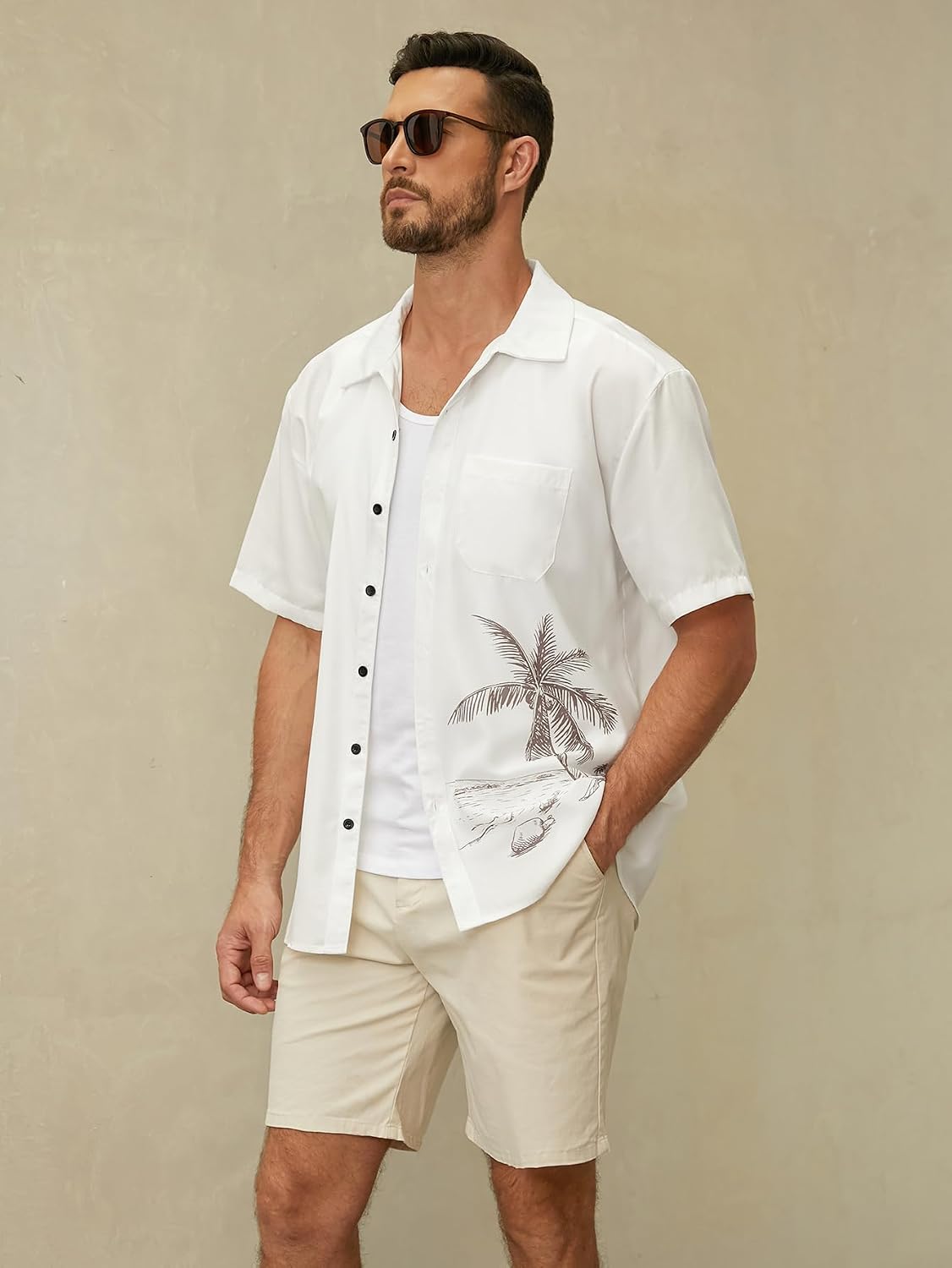 HOTHardaddy Men's Hawaiian Shirt Short Sleeves Coconut Printed Button Down Summer Beach Casual Shirts