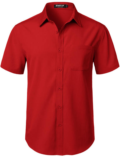 HOTJEMITOP Mens Stretch Wrinkle Free Texture Shirts | Lightweight, Summer, Beach, Stylish, Button Down, Short Sleeve, Casual, Vacation
