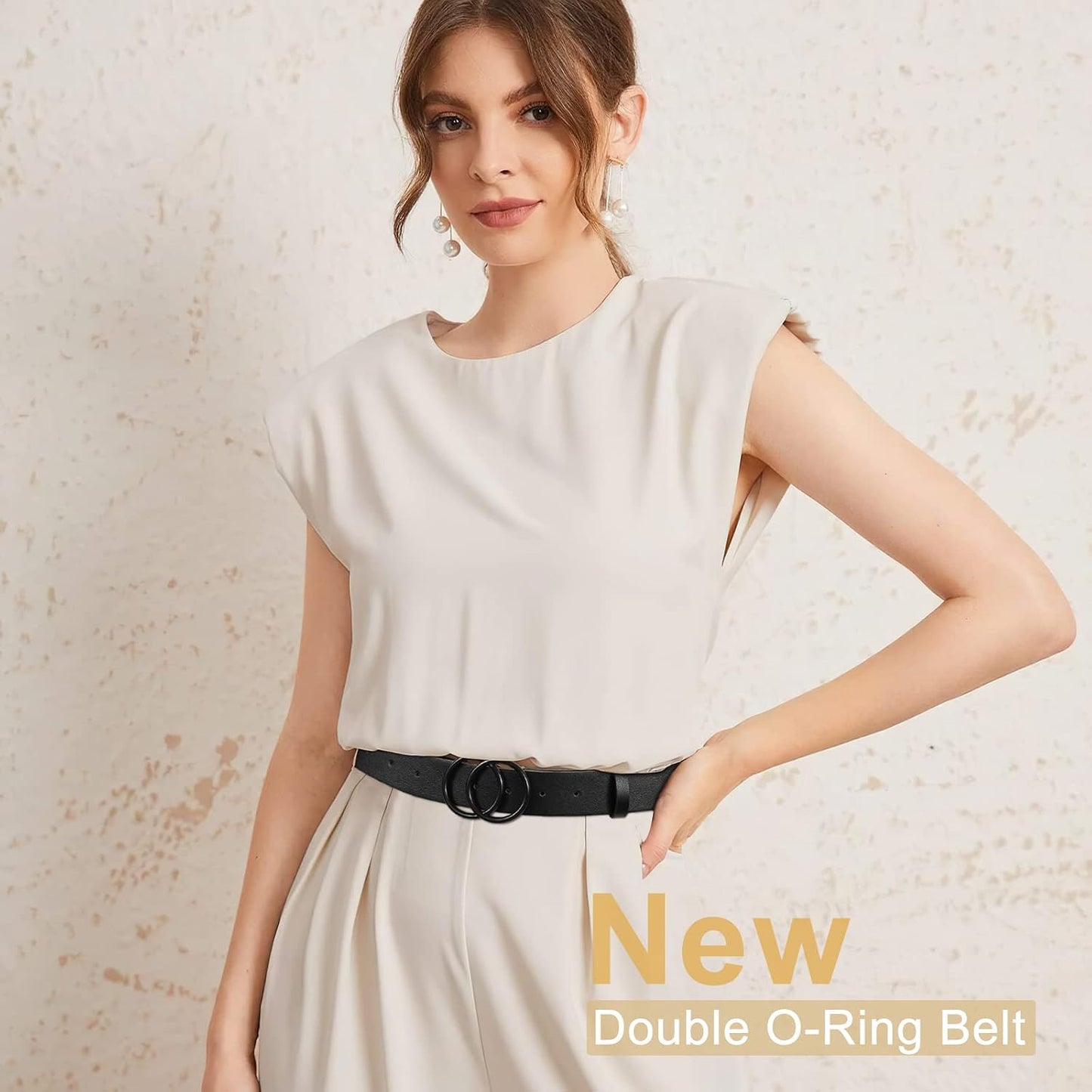 HOTSUOSDEY Women Leather Belt Fashion Double O-Ring Soft Faux Leather Waist Belts For Jeans Dress