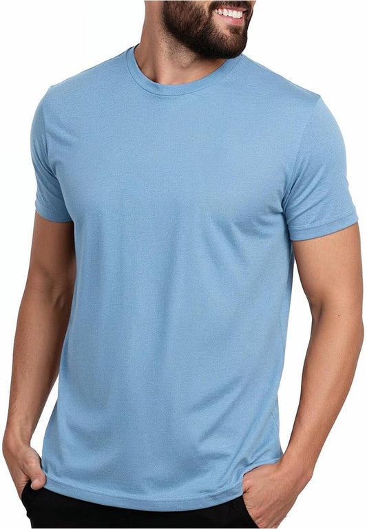 HOTMens T Shirts Soft Cotton Crew Neck Athletic Fit Casual Tees S-4XL | Soft cotton blend casual tee shirts with 4-way stretch - tag-free athletic fit for gym, work & casual wear. A go-to gift.