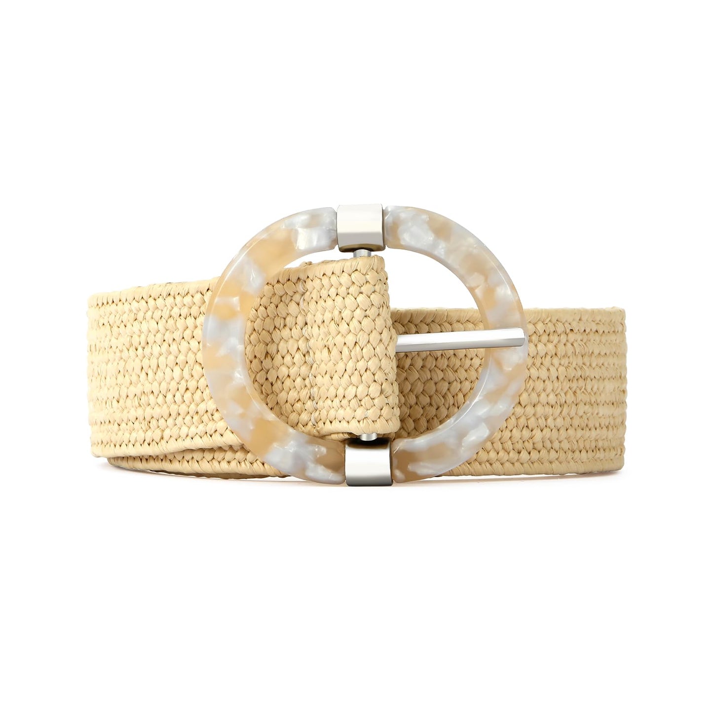 HOTStraw Belts for Women Stretchy Woven Belt with Oval Buckle Elastic Belt for Dress Boho Waist Belt