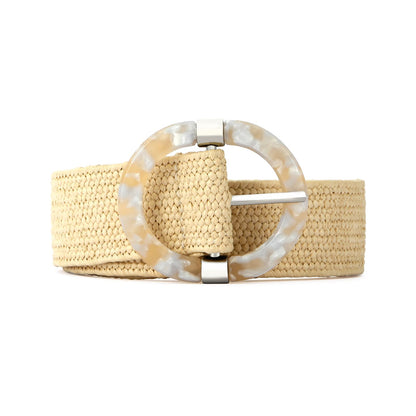 HOTStraw Belts for Women Stretchy Woven Belt with Oval Buckle Elastic Belt for Dress Boho Waist Belt
