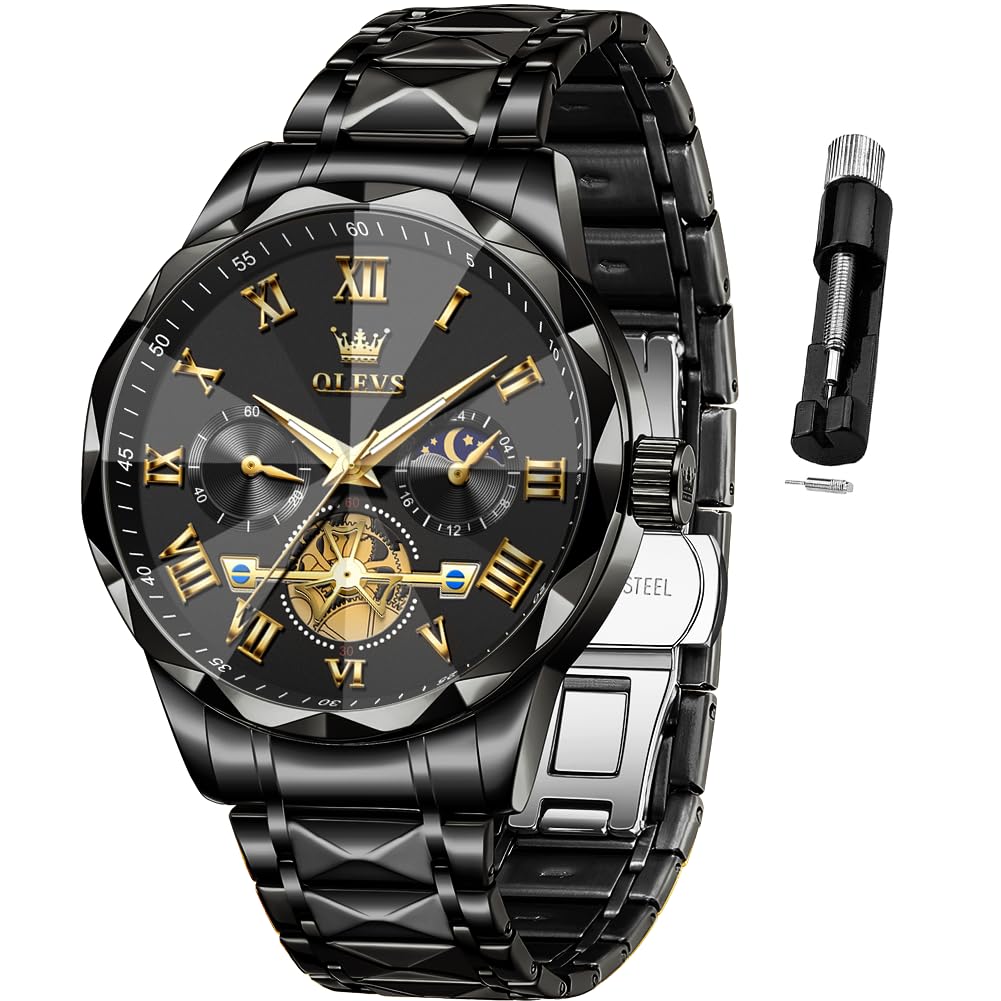 HOTOLEVS Watches for Men Luxury Diamond Casual Large Dial Watches Stainless Steel Waterproof Business Dress Analog Luminous Date Mens Watches