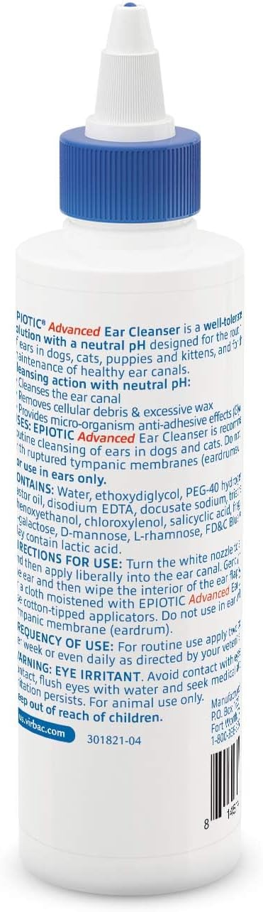 HOTEpiotic Advanced Ear Cleanser|Gentle Ear Cleanser for Dogs and Cats | Neutral pH routine dog ear wash and cat ear cleaner dries wet ears, cleanses wax & debris to smell fresh and clean