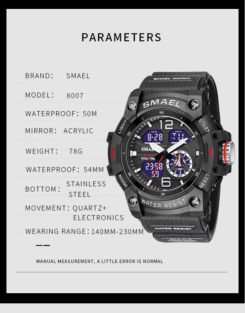 HOTGosasa Men's Large Face Outdoor Sports Watches Military S-Shock Watch Waterproof, Backlight, Alarm, Stopwatch Features - Rugged Wristwatch for Training, Hiking, and Adventure