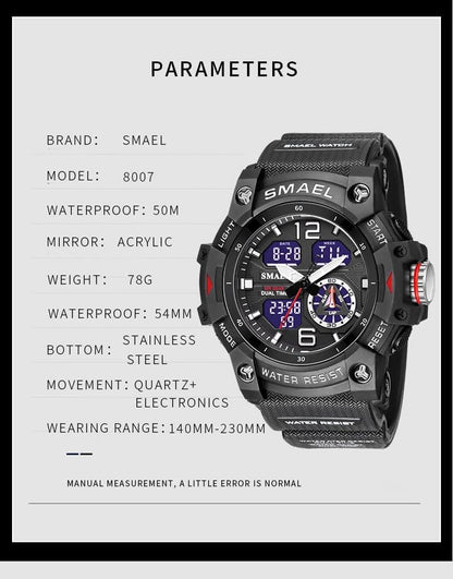 HOTGosasa Men's Large Face Outdoor Sports Watches Military S-Shock Watch Waterproof, Backlight, Alarm, Stopwatch Features - Rugged Wristwatch for Training, Hiking, and Adventure