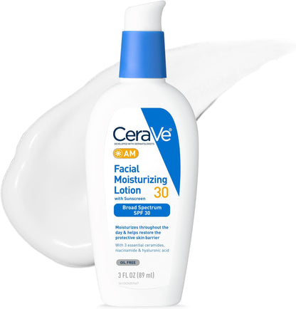 HOTCeraVe AM Facial Moisturizing Lotion with SPF 30, Oil-Free Face Moisturizer with SPF, Formulated with Hyaluronic Acid, Niacinamide & Ceramides, Non-Comedogenic, Broad Spectrum Sunscreen, 3 Ounce