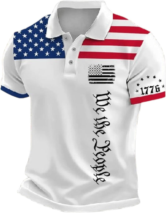 HOTFaithgee Independence Day Flag We The People Polo Shirt Mens Freedom Since 1776 Tee