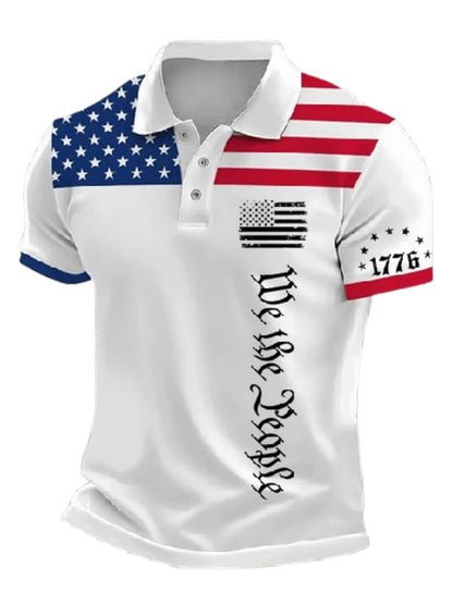 HOTFaithgee Independence Day Flag We The People Polo Shirt Mens Freedom Since 1776 Tee