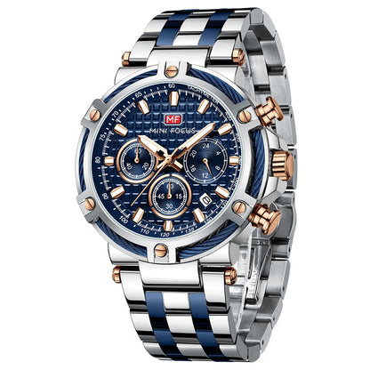 HOTMF MINI FOCUS Business Men Watches (Chronograph/Waterproof/Luminous/Calendar/24 Hours) Big Face Stainless Steel Band Watches for Men