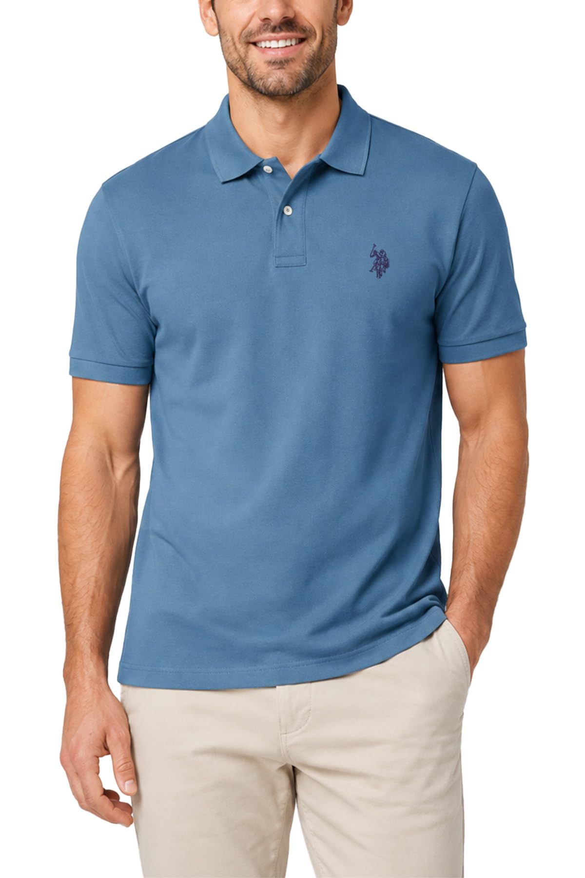 HOTU.S. Polo Assn. Men's Classic Polo Shirt, Two-Button Closure Pique Polo Shirt, Summer Fashion Golf Shirt | Two-Button Closure Pique Polo Shirt, Summer Fashion Golf Shirt