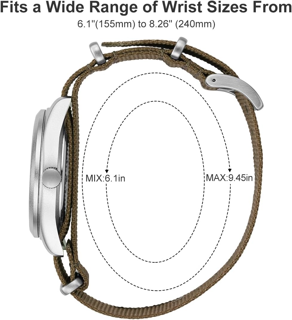 HOTGOLDEN HOUR Men's Nylon Slip-Thru Strap Watch with Military Time Easy Read Dial Glowing Hands