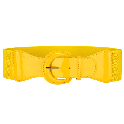 HOTJASGOOD Women Wide Stretch Belt,Vintage Chunky Buckle Elastic Waist Belts Patent Leather Belt 50s Belt for Dress