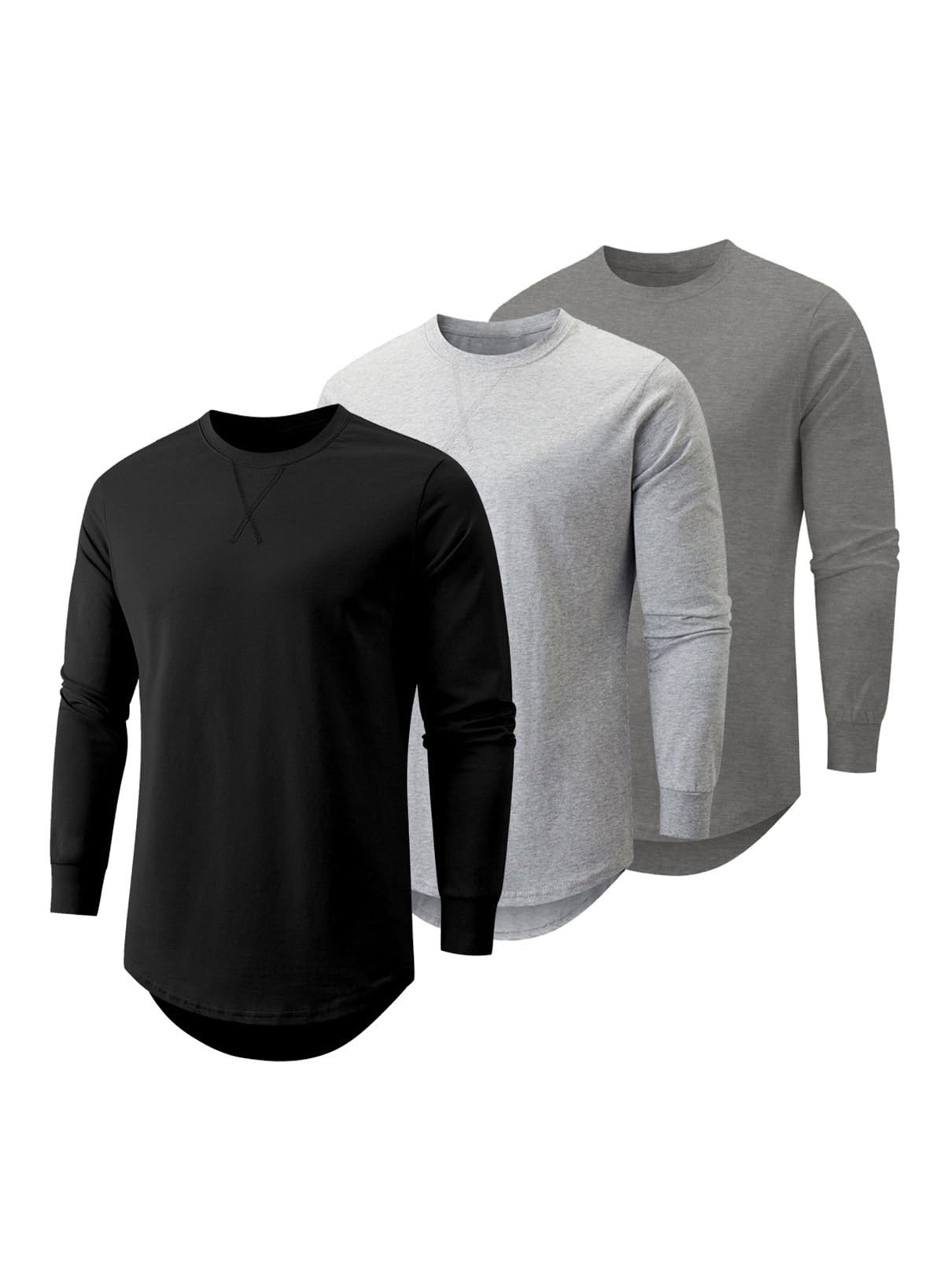 HOTJMIERR Mens 3 Pack Cotton Hipster Hip Hop Longline Crewneck T-Shirt